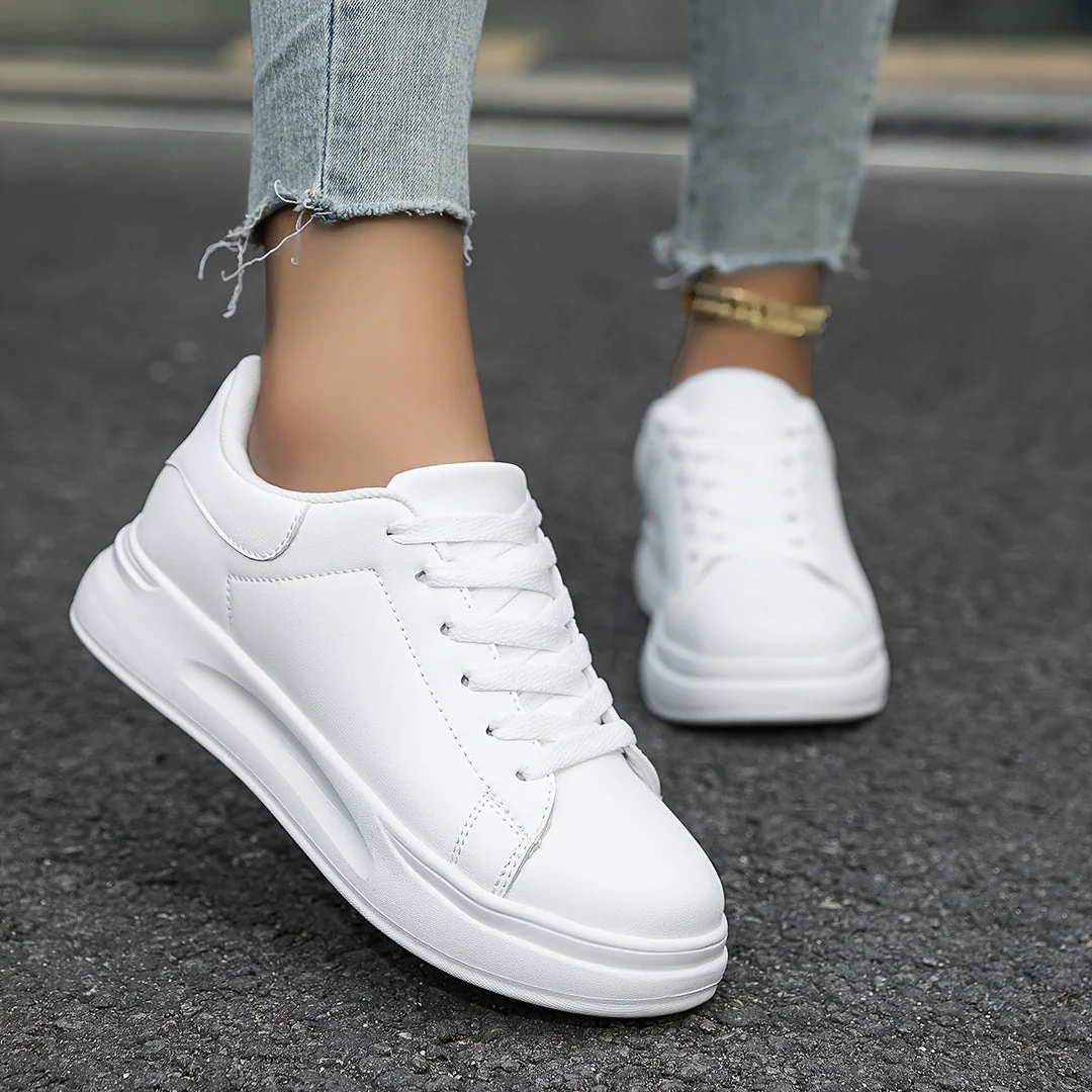 Heidi-Mode | Damen Leder Sneakers Weiß Sportliche Damenschuhe