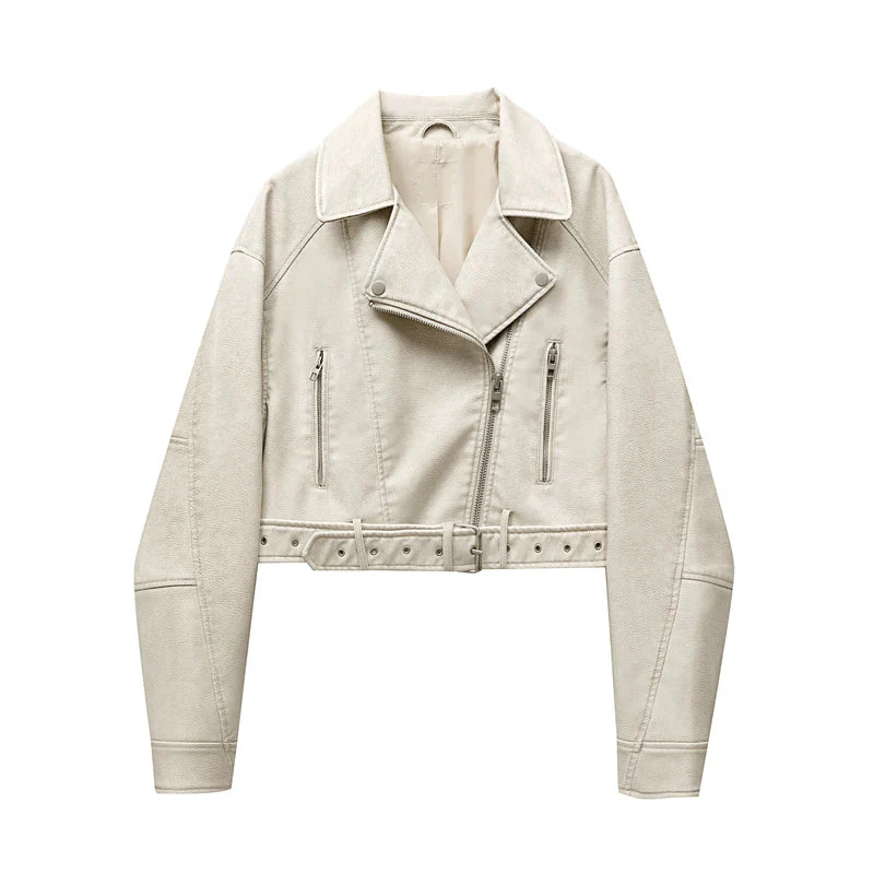 Heidi-Mode | Damen Lederjacke mit Reißverschluss und GürtelDetails - Image 3
