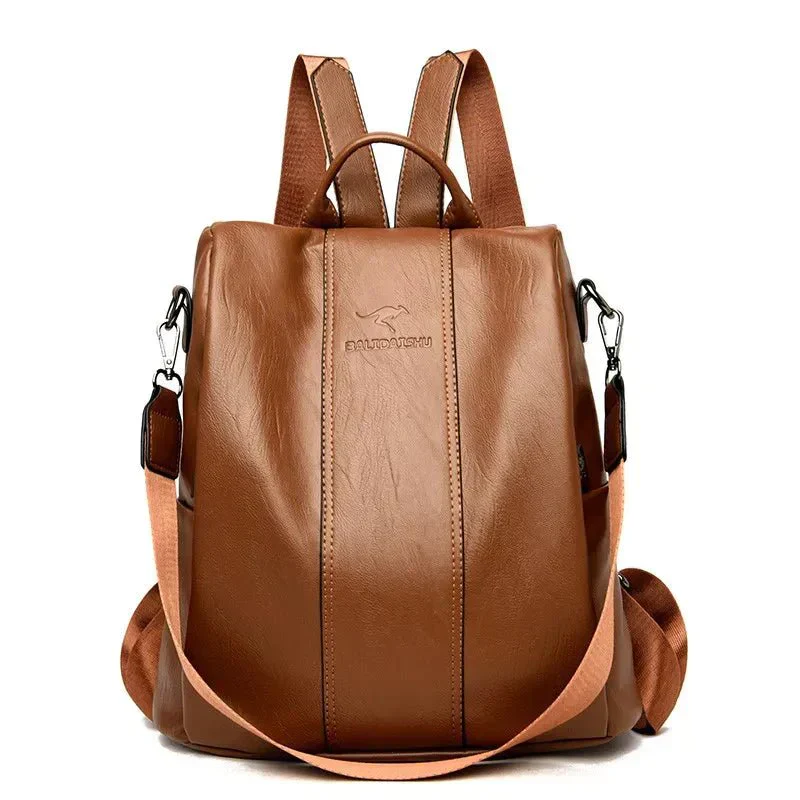 Heidi-Mode | Damen-Lederrucksack mit Dickem und Strapazierfähigem Pu-Leder, Weichen Tragegurten, Mehreren Reißverschlussfächern - Image 5