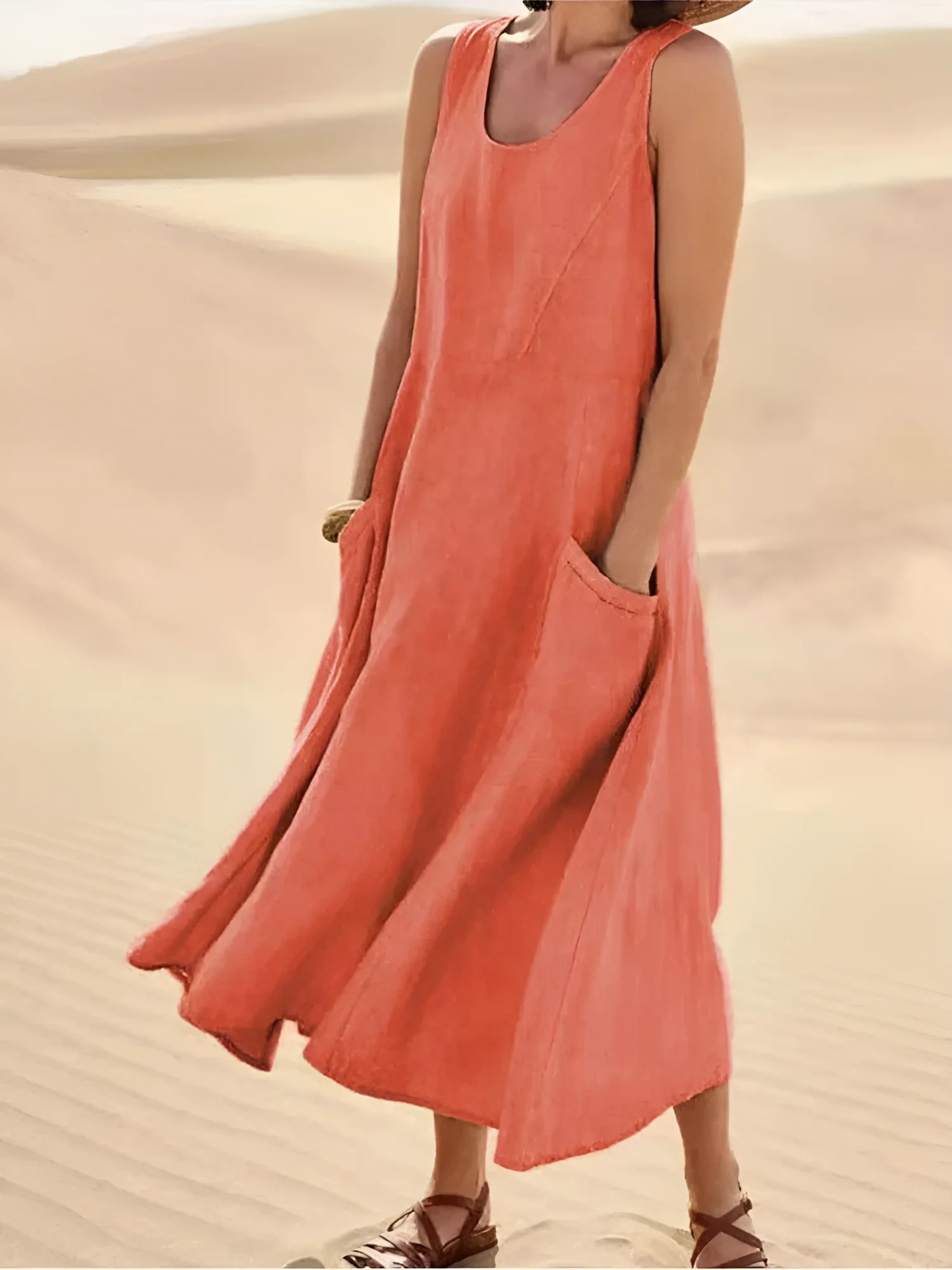 Heidi-Mode | Damen Leinen Maxikleid mit Taschen - Image 4