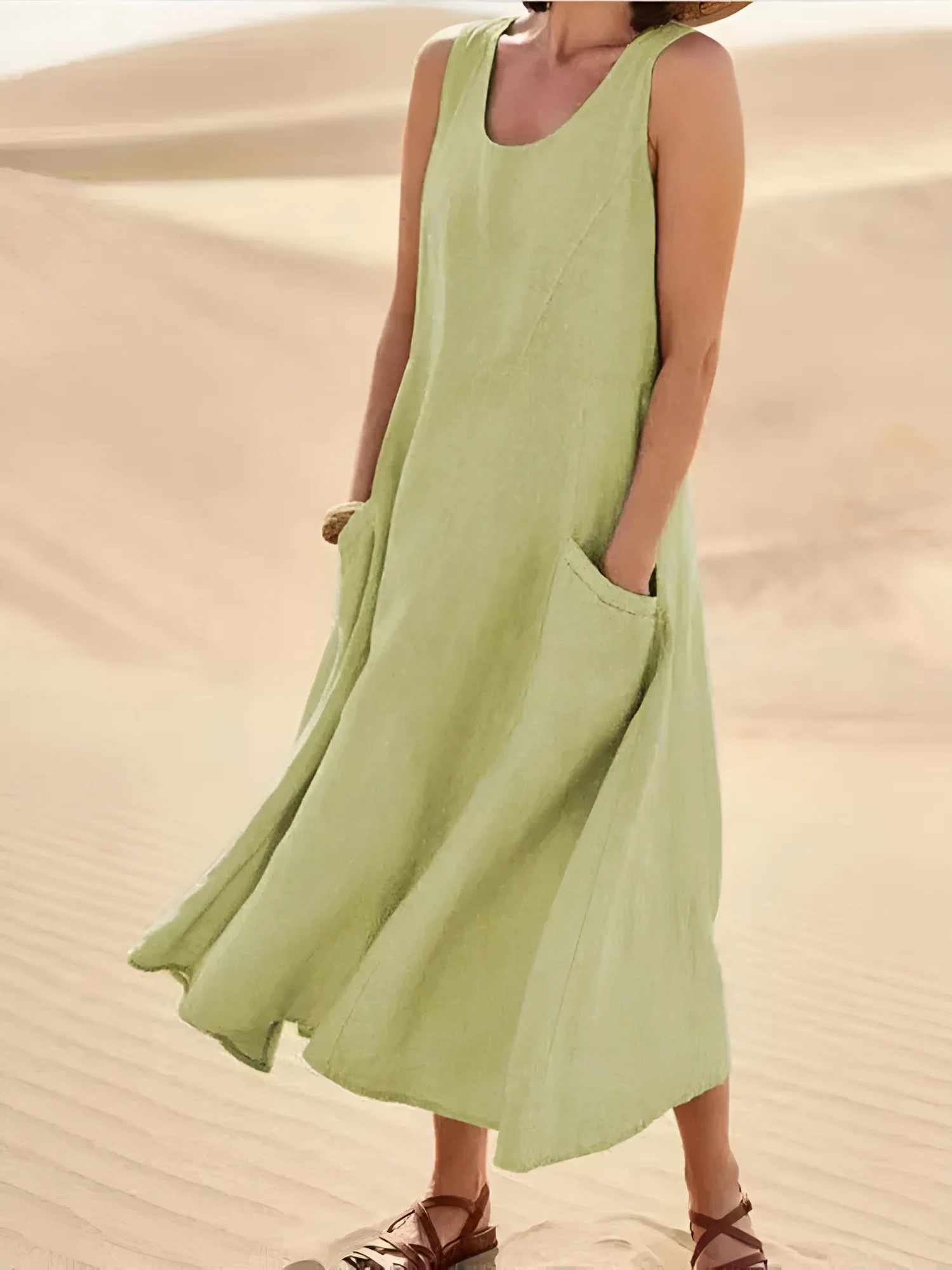 Heidi-Mode | Damen Leinen Maxikleid mit Taschen - Image 7