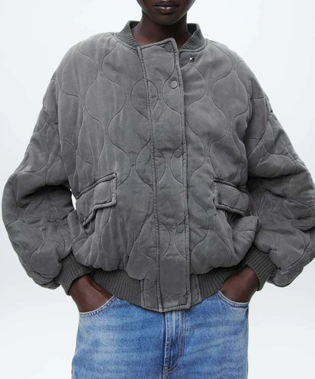 Heidi-Mode | Damen Locker Geschnittene Graue Bomberjacke - Image 3