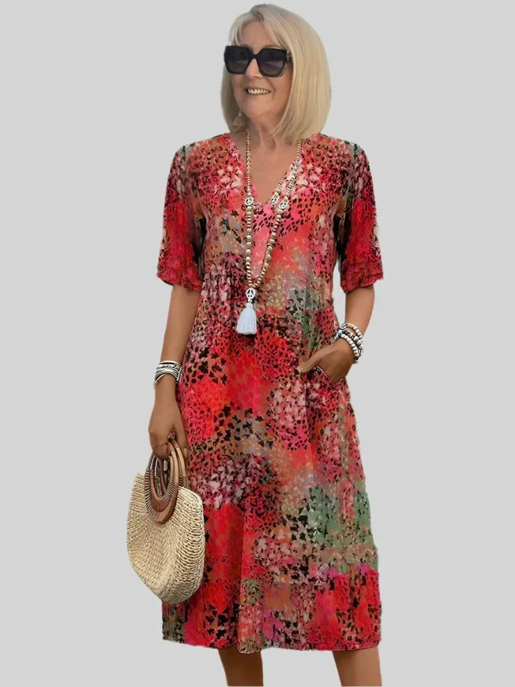 Heidi-Mode | Damen Lockeres Sommerkleid mit V-Ausschnitt und Taschen - Image 10