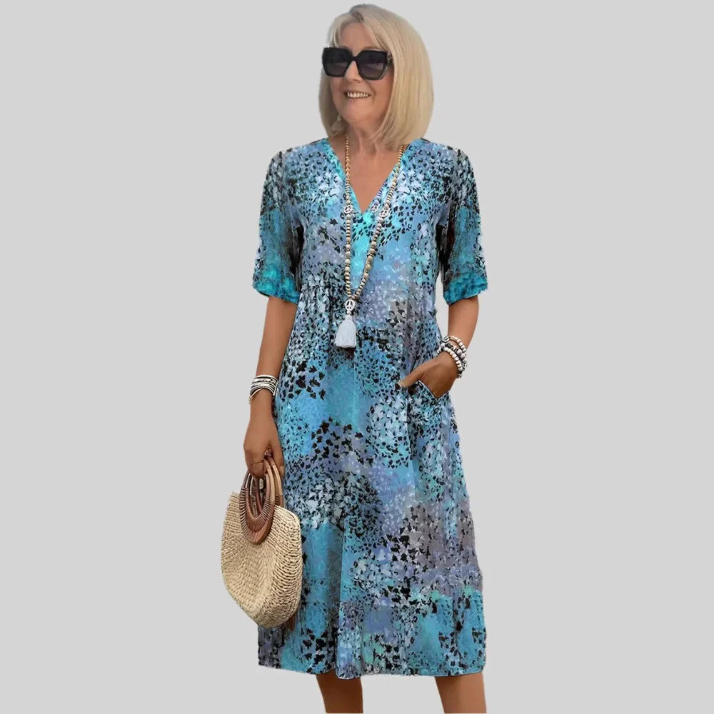 Heidi-Mode | Damen Lockeres Sommerkleid mit V-Ausschnitt und Taschen - Image 5
