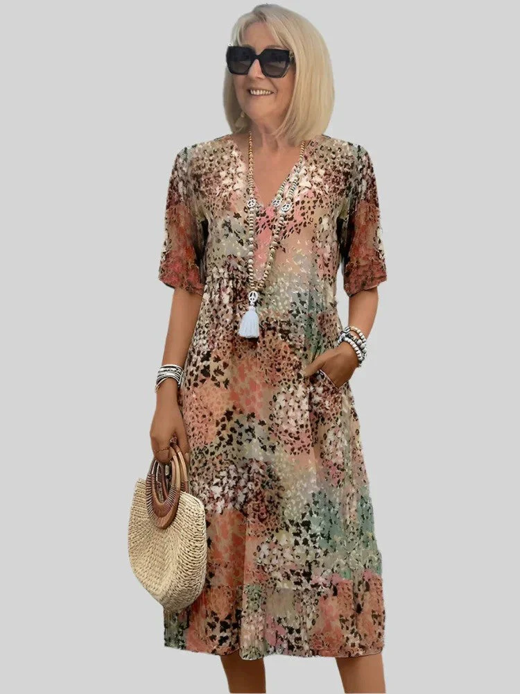 Heidi-Mode | Damen Lockeres Sommerkleid mit V-Ausschnitt und Taschen - Image 6