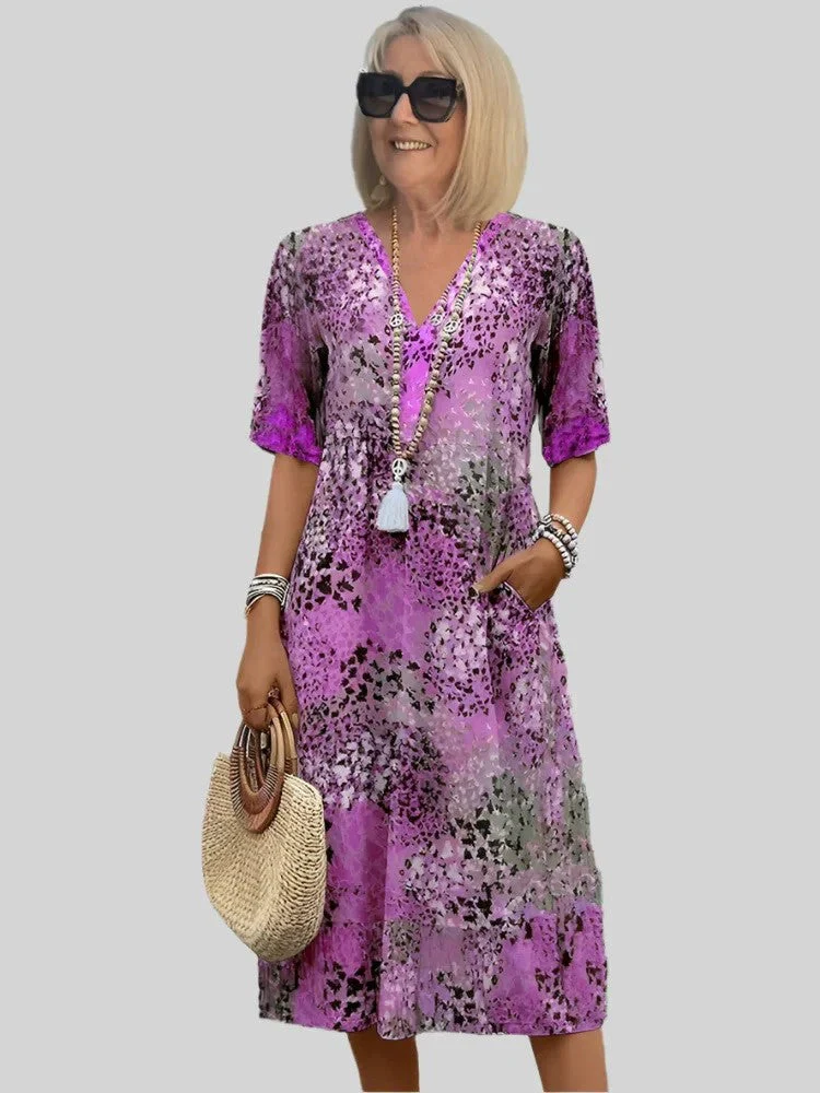 Heidi-Mode | Damen Lockeres Sommerkleid mit V-Ausschnitt und Taschen - Image 7
