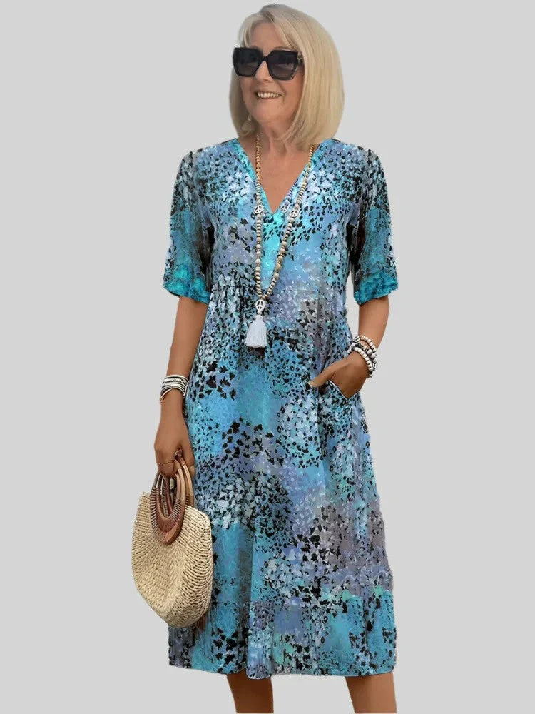 Heidi-Mode | Damen Lockeres Sommerkleid mit V-Ausschnitt und Taschen - Image 9