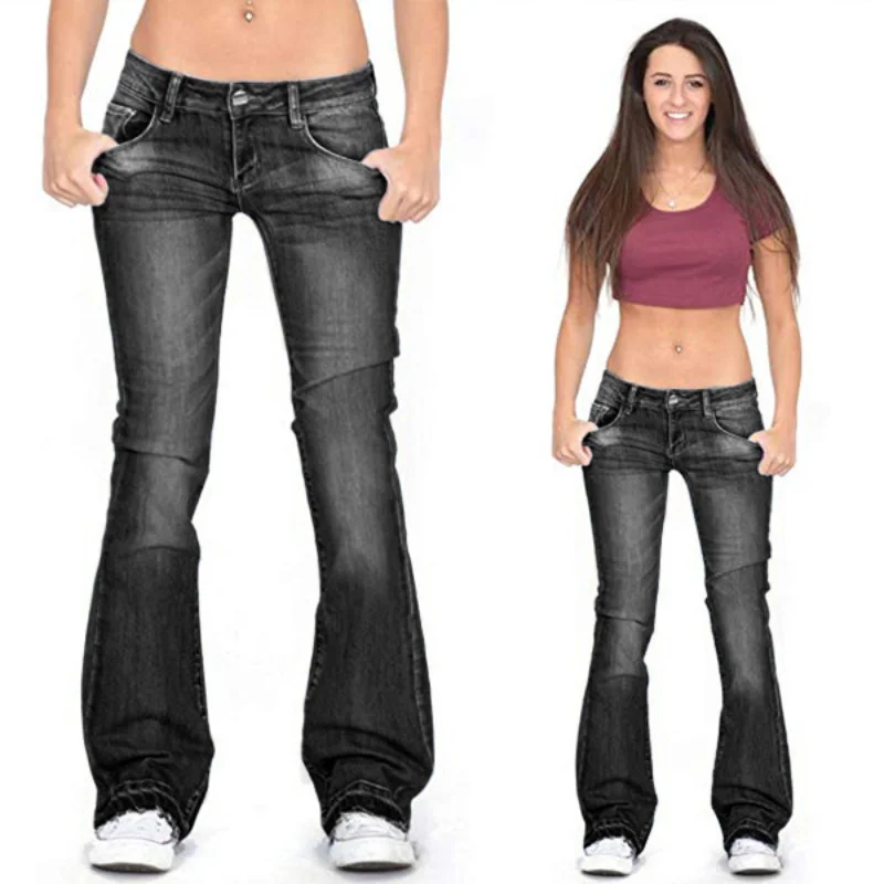 Damen Denim Low-Rise Flared Jeans mit Lässigem Vintage-Look & Ausgestelltem Bein Heidi-Mode - Image 7