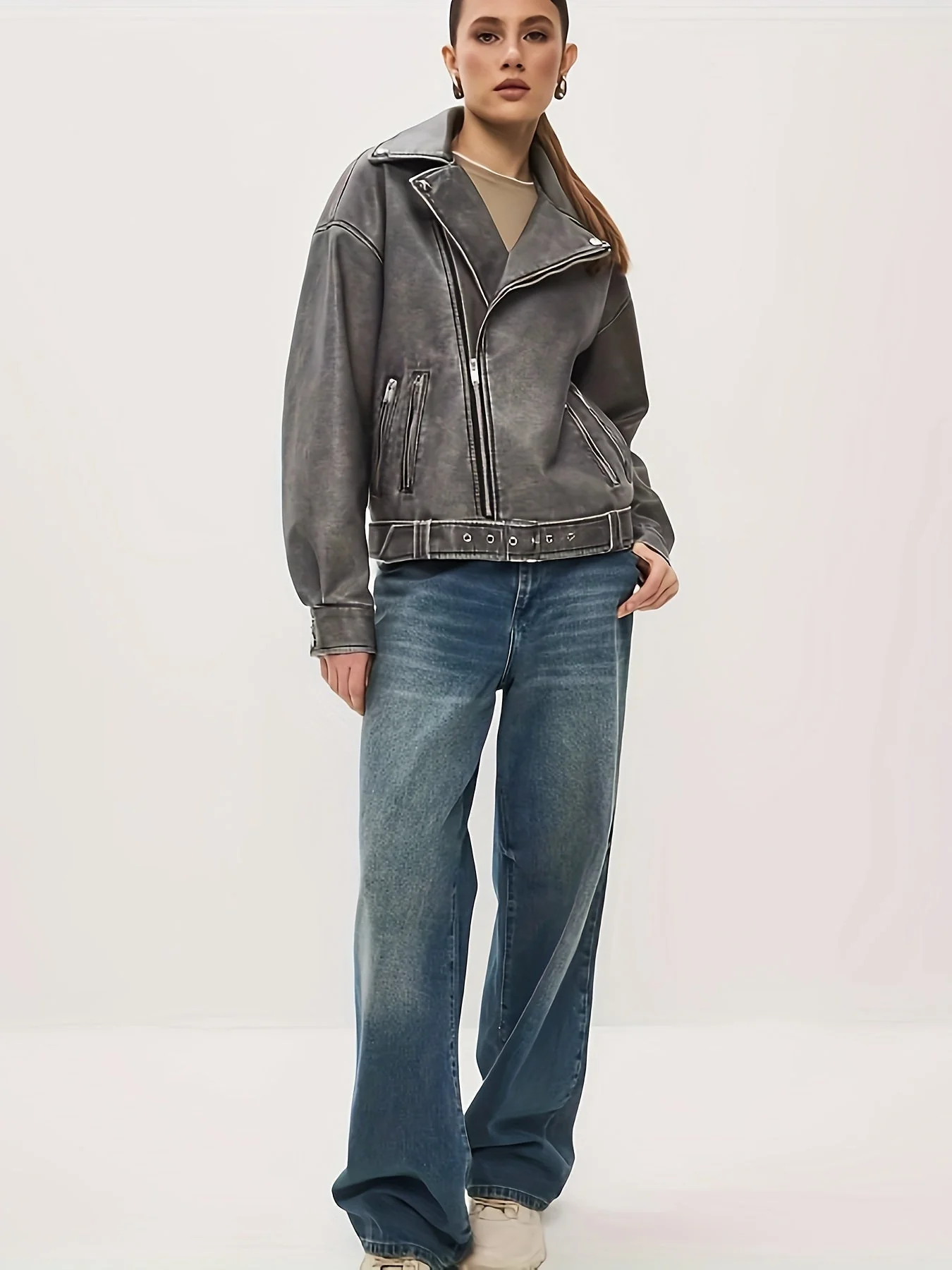 Heidi-Mode | Damen Oversize Lederjacke mit Gürtel - Image 4