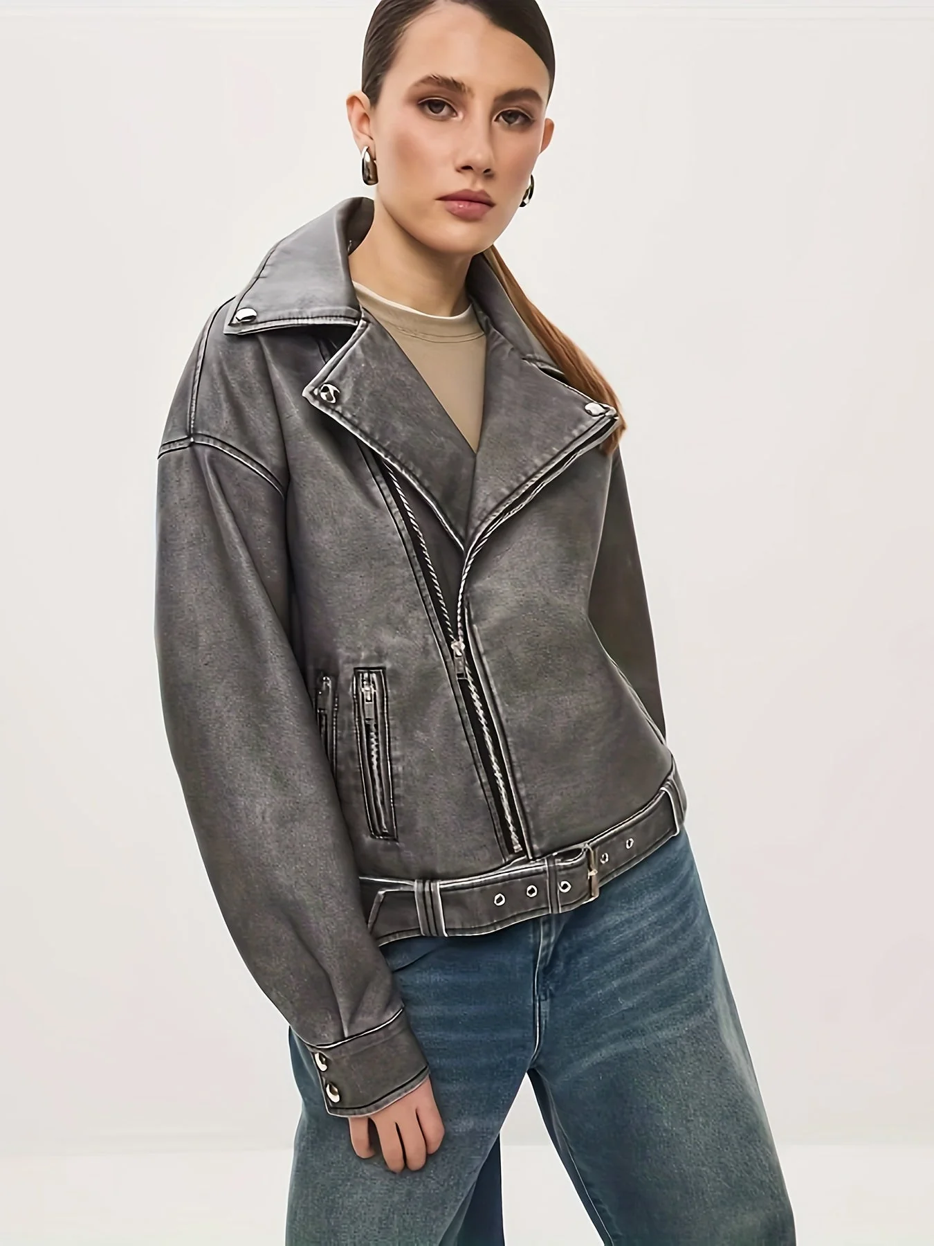 Heidi-Mode | Damen Oversize Lederjacke mit Gürtel - Image 6