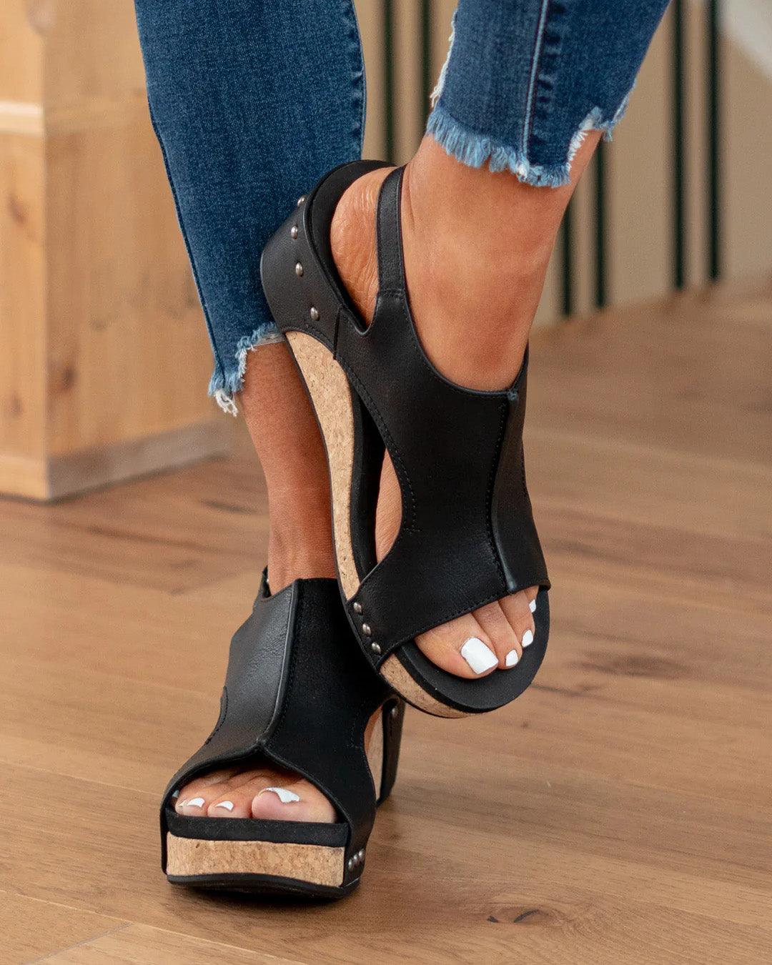 Heidi-Mode | Damen Plateau-Keilsandalen Aus Kork mit Fesselriemchen Stilvolle Sandalen mit Offenem Zehenbereich und Keilabsatz für Damen - Image 4