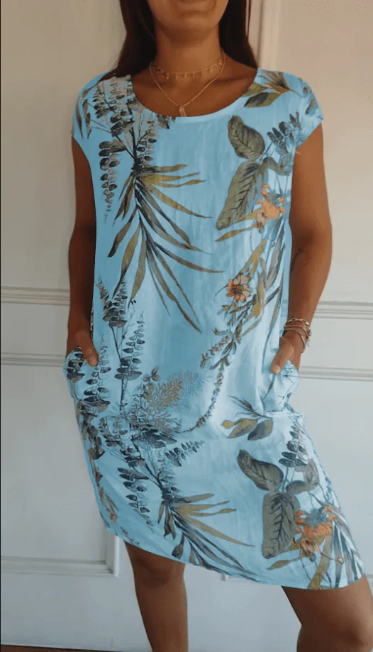 Heidi-Mode | Baumwolle und Leinen Rundhalsbedrucktes Kleid - Image 10