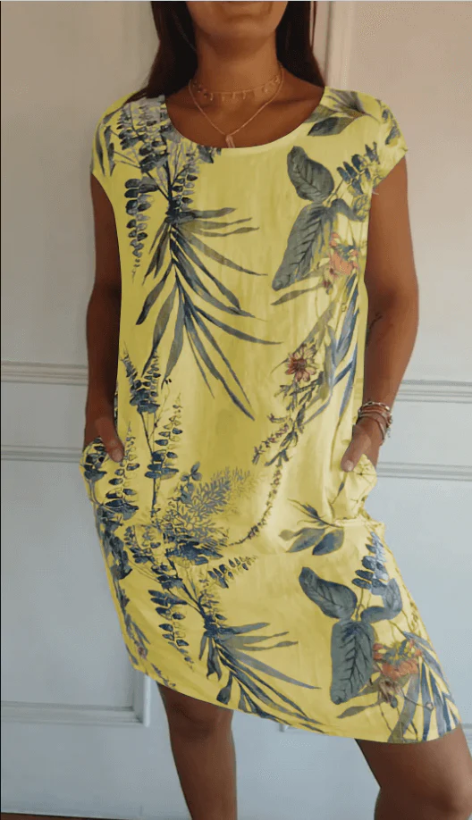 Heidi-Mode | Baumwolle und Leinen Rundhalsbedrucktes Kleid - Image 11