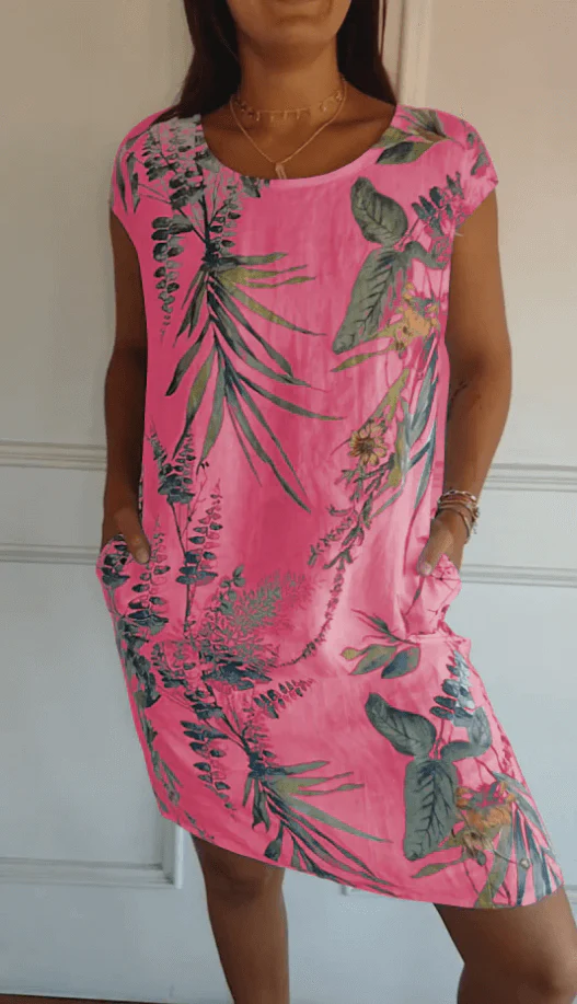 Heidi-Mode | Baumwolle und Leinen Rundhalsbedrucktes Kleid - Image 7