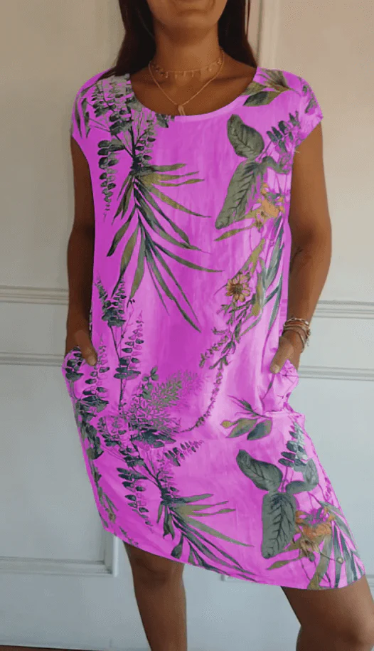 Heidi-Mode | Baumwolle und Leinen Rundhalsbedrucktes Kleid - Image 8