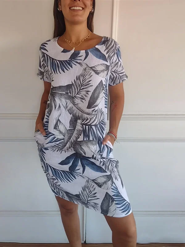 Heidi-Mode | Damen Bedrucktes Baumwoll- und Leinenkleid - Image 3