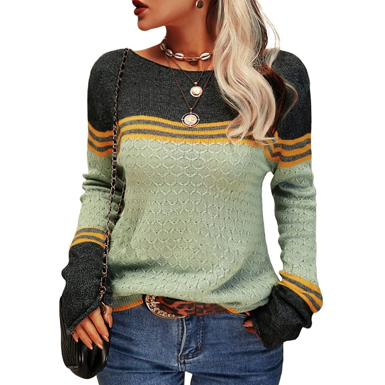 Heidi-Mode | Damen Zwei-Farben Farbblock Pullover - Image 10