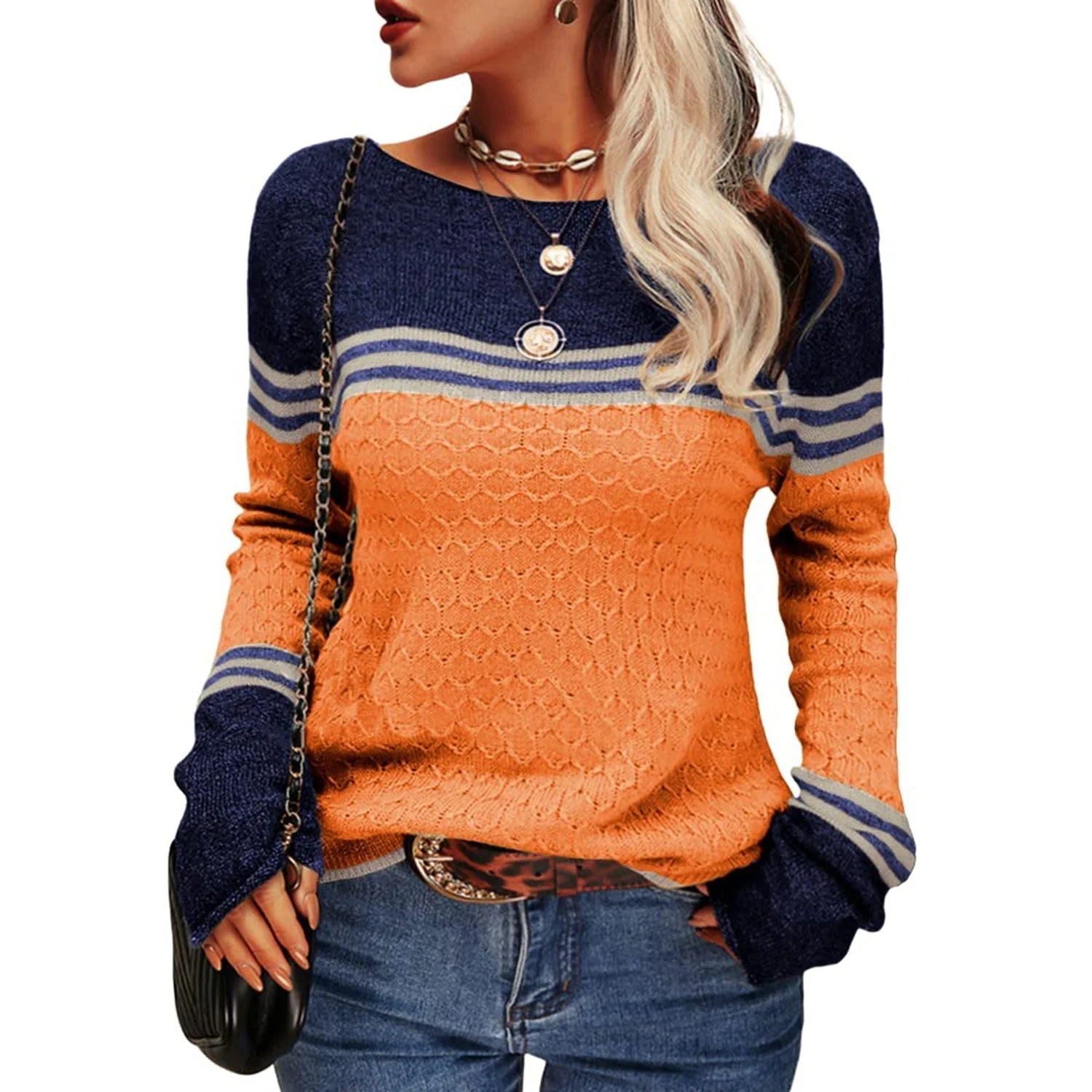 Heidi-Mode | Damen Zwei-Farben Farbblock Pullover - Image 12