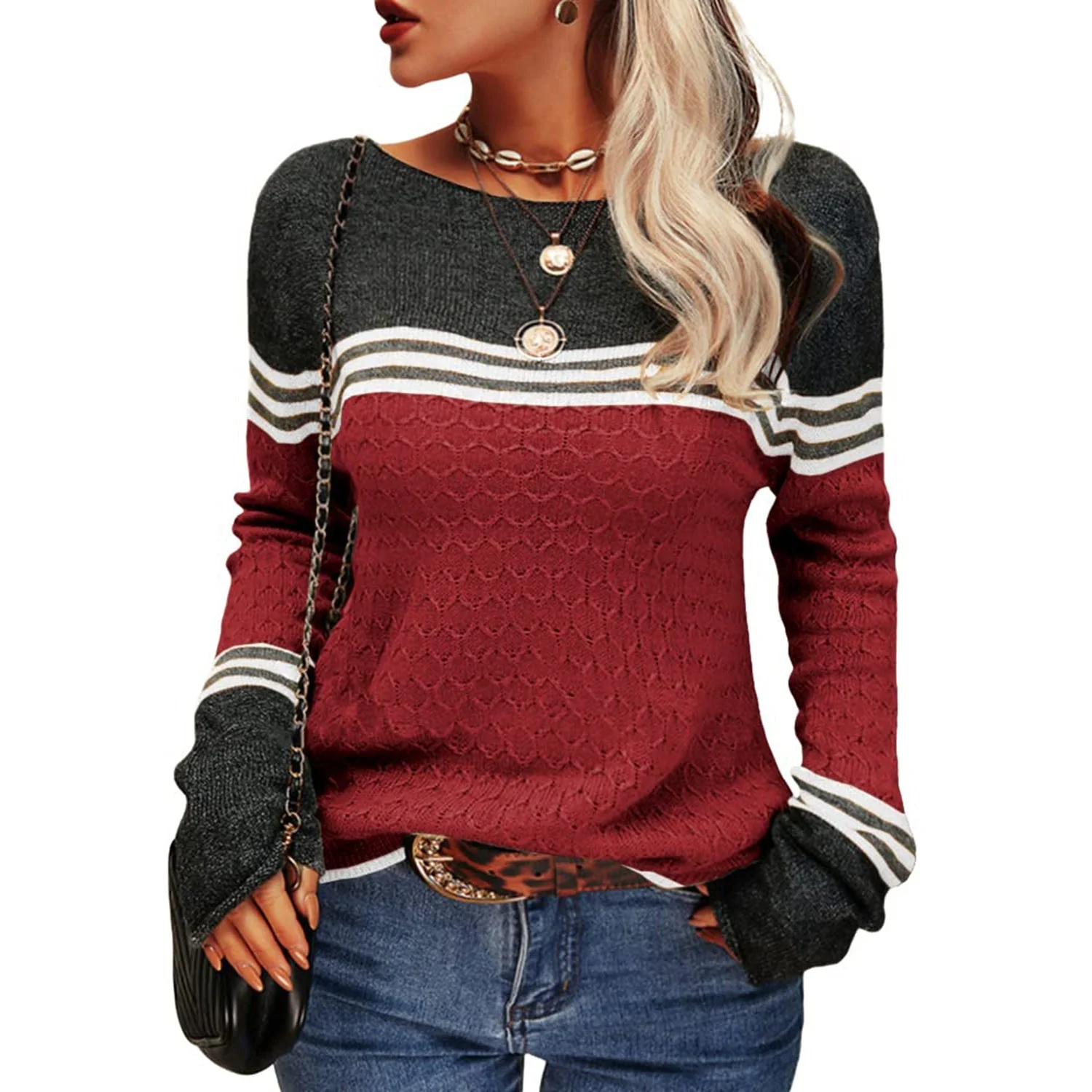 Heidi-Mode | Damen Zwei-Farben Farbblock Pullover - Image 4