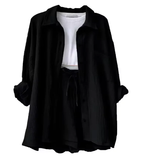 Heidi-Mode | Damen Einfarbiges Reverskragen Hemd & Shorts Zweiteiliges Set - Image 8