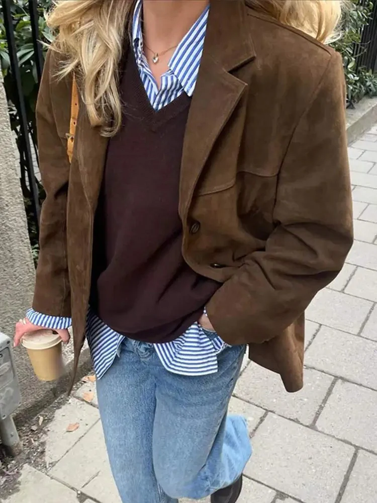 Heidi-Mode | Übergroßer brauner Trenchcoat mit breitem Revers Ideal für Herbst/Winter - Image 2