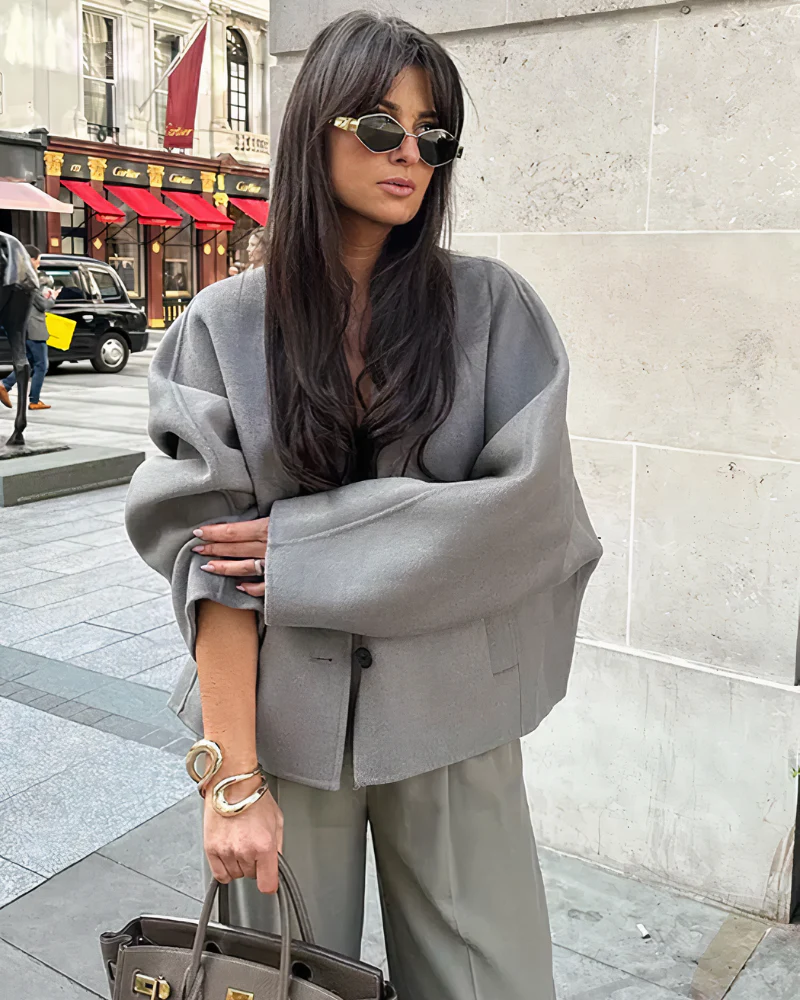 Heidi-Mode | Damen Oversized Cropped Jacke mit Weit Geschnittenen Hosen - Image 5