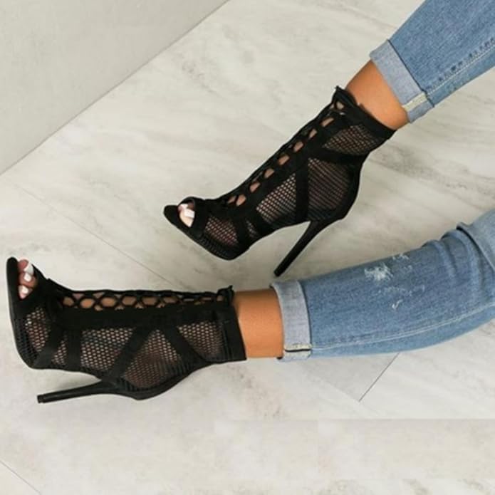 Heidi-Mode | Damen Sandaletten mit Hohen Absätzen - Verführerische Spitze und Mesh für Den Perfekten Party-Look - Image 3