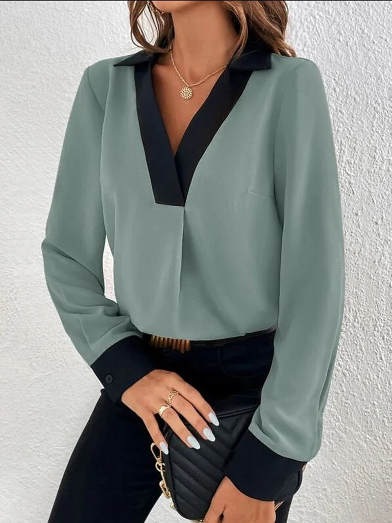 Heidi-Mode | Damen-Shirt mit V-Kragen und Kontrastfarben - Image 7