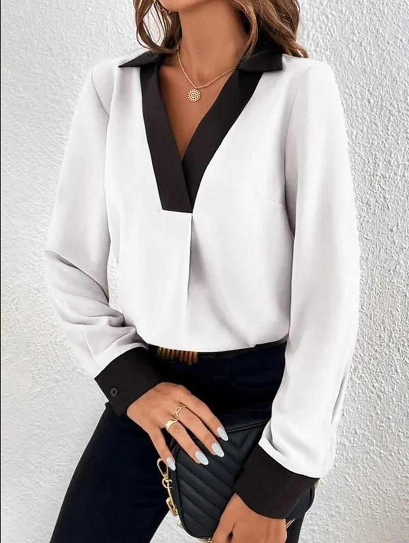 Heidi-Mode | Damen-Shirt mit V-Kragen und Kontrastfarben - Image 8