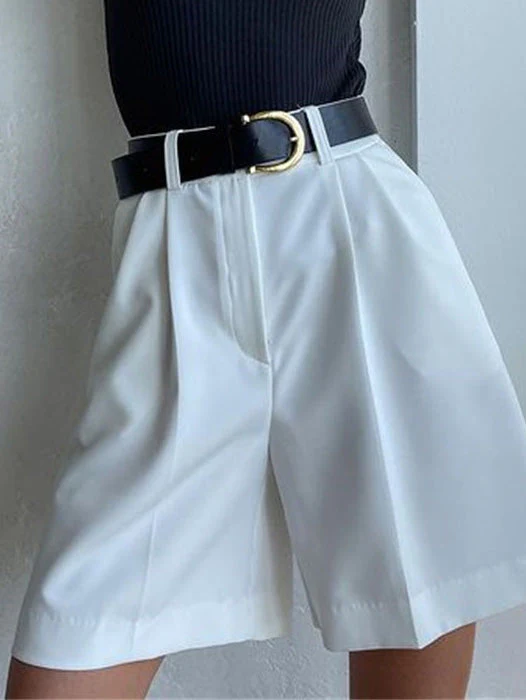 Heidi-Mode | Damen Shorts Einfarbig Reißverschluss Tasche Gerade Shorts - Image 2