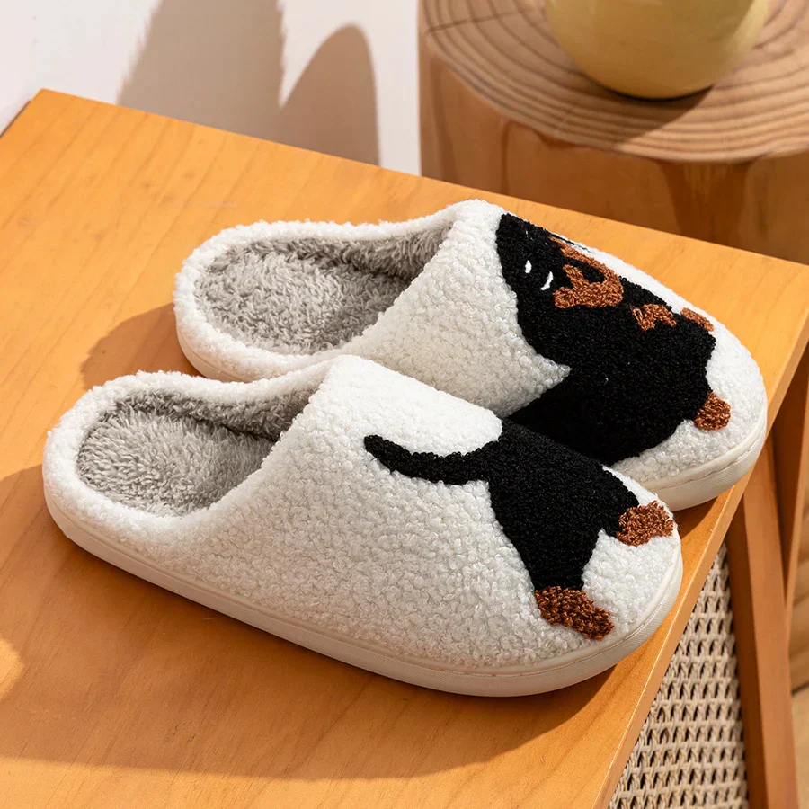 Heidi-Mode | Damen Slipper Kleine Schwarze Hund Weiche Plüsch Hausschuhe - Image 5