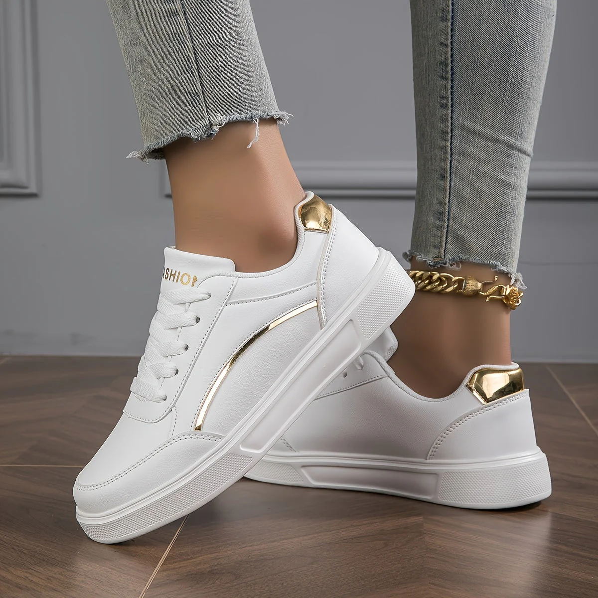Heidi-Mode | Damen Sneaker In Einfarbiger Ausführung mit Schnürsenkeln und Weicher Sohle - Image 3