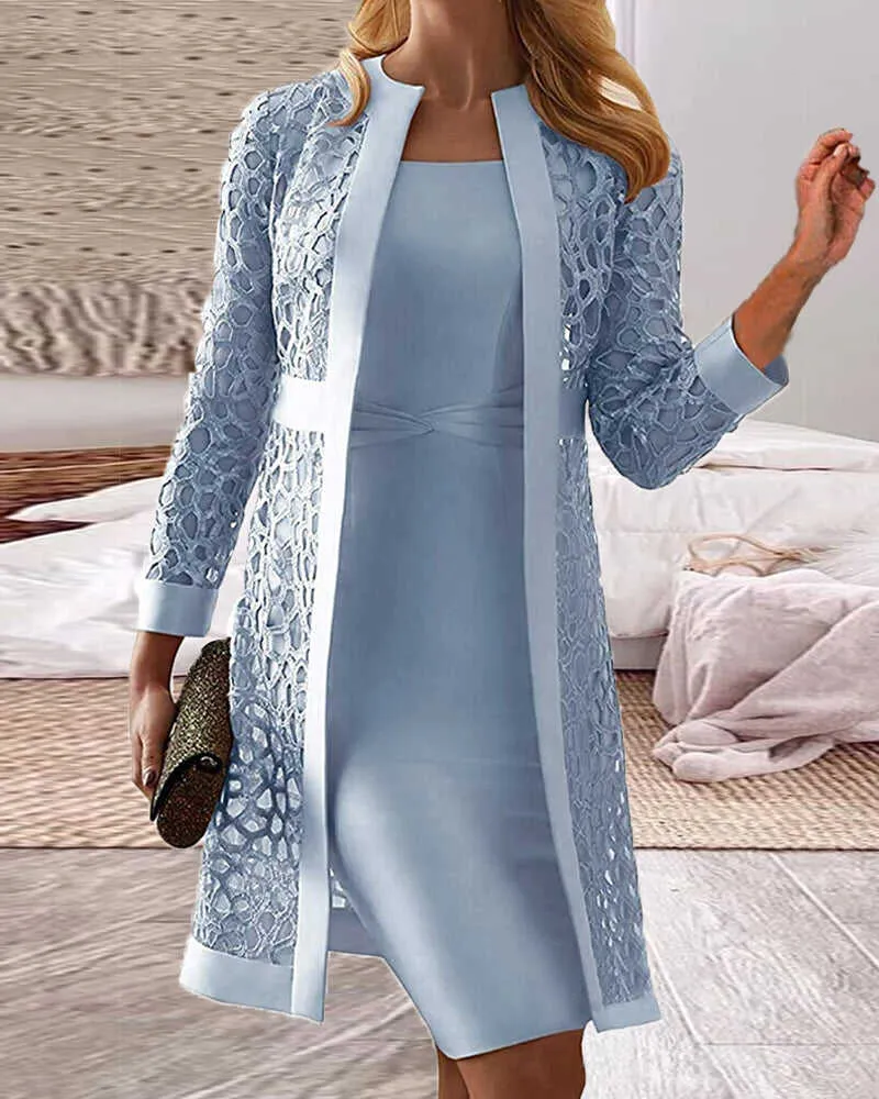 Heidi-Mode | Damen Spitze Strickjacke Kleid Zweiteiliges Satz - Image 3