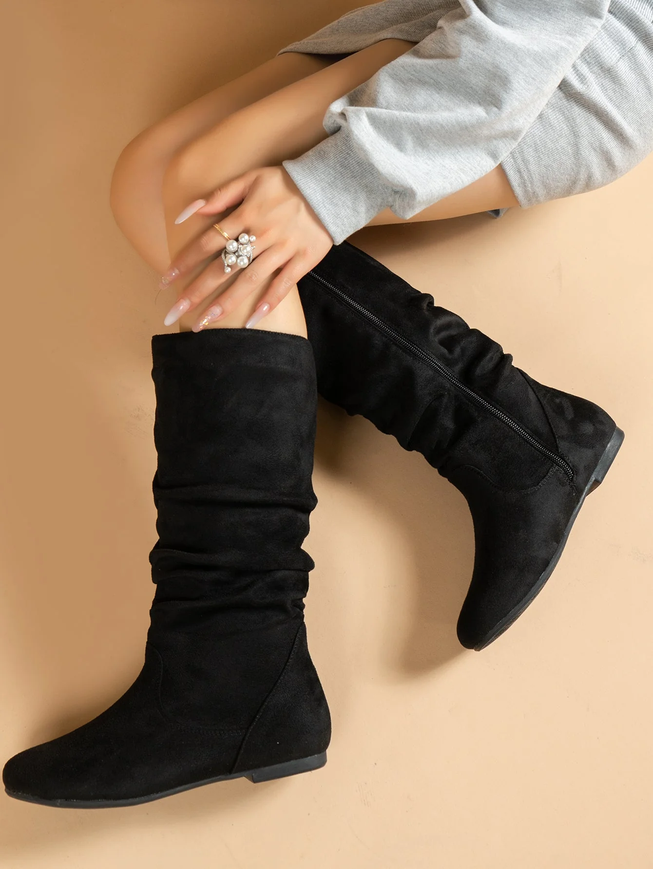 Heidi-Mode | Damen Stiefel Aus Wildleder mit Seitlichem Reißverschluss, Wadenlang, Frühlingskollektion - Image 3