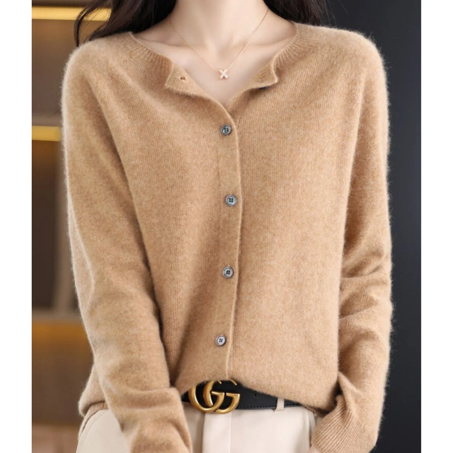 Heidi-Mode | Damen-Strickjacke mit O-Ausschnitt Aus 100 % Reiner Merinowolle, Kaschmirpullover - Image 11