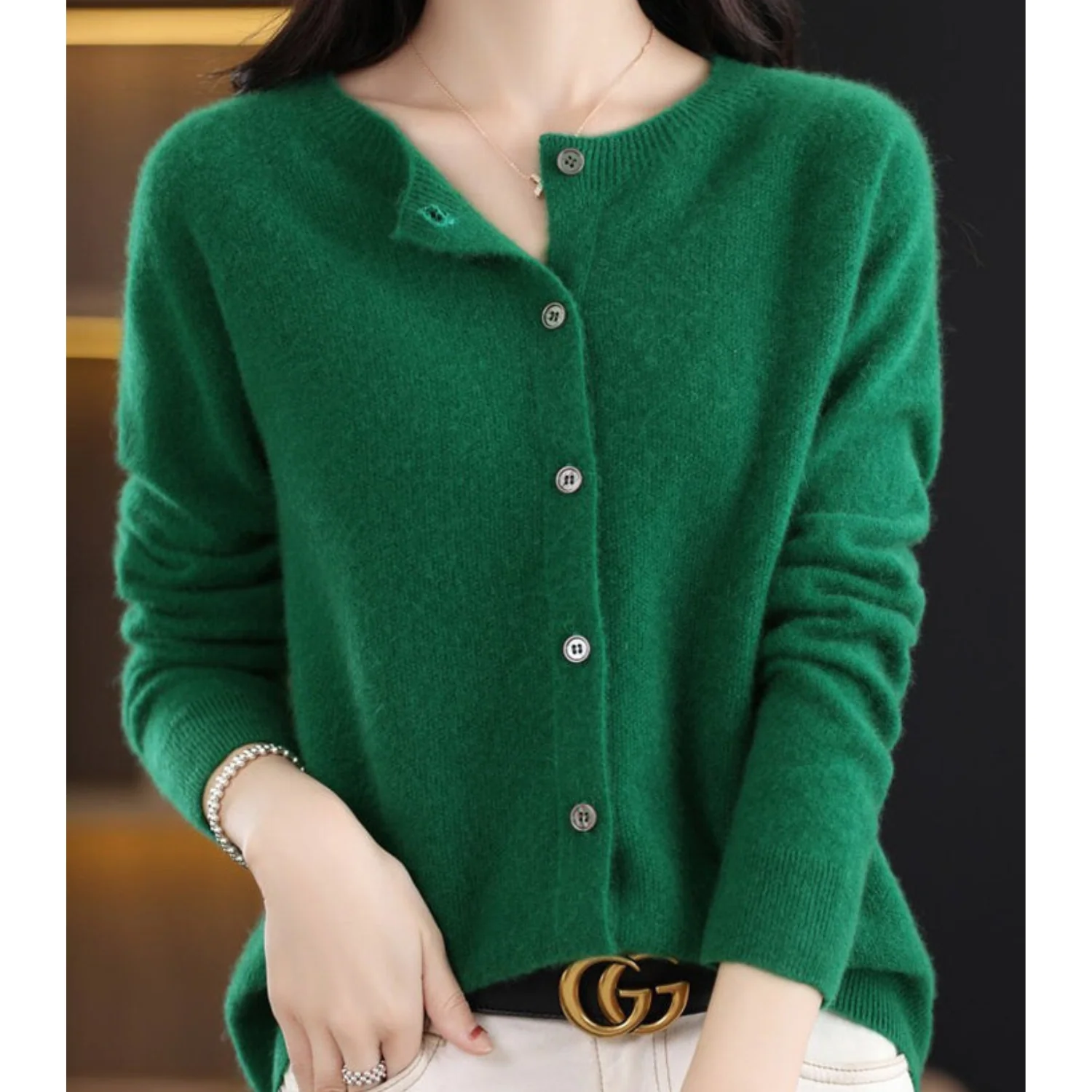 Heidi-Mode | Damen-Strickjacke mit O-Ausschnitt Aus 100 % Reiner Merinowolle, Kaschmirpullover - Image 12