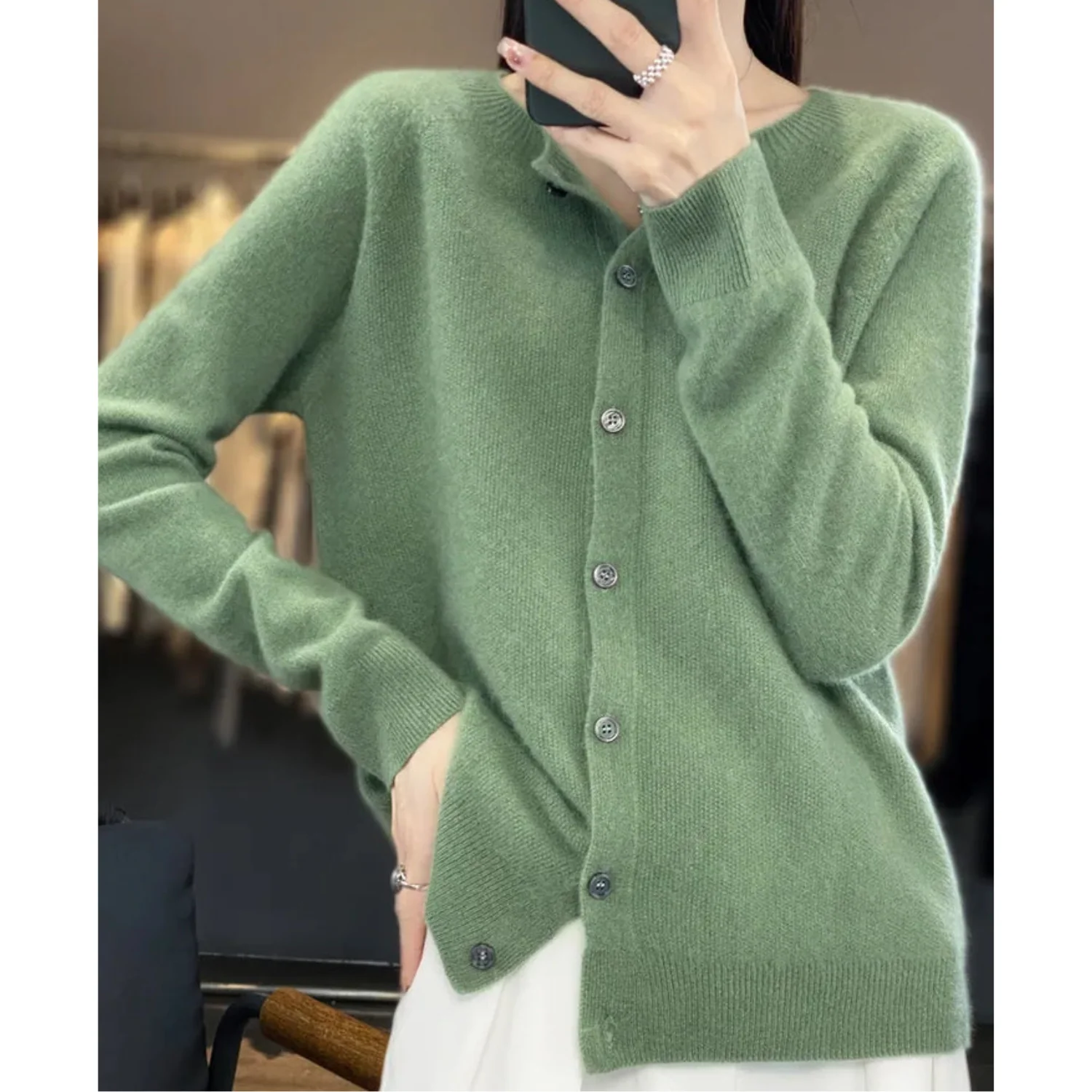 Heidi-Mode | Damen-Strickjacke mit O-Ausschnitt Aus 100 % Reiner Merinowolle, Kaschmirpullover - Image 13