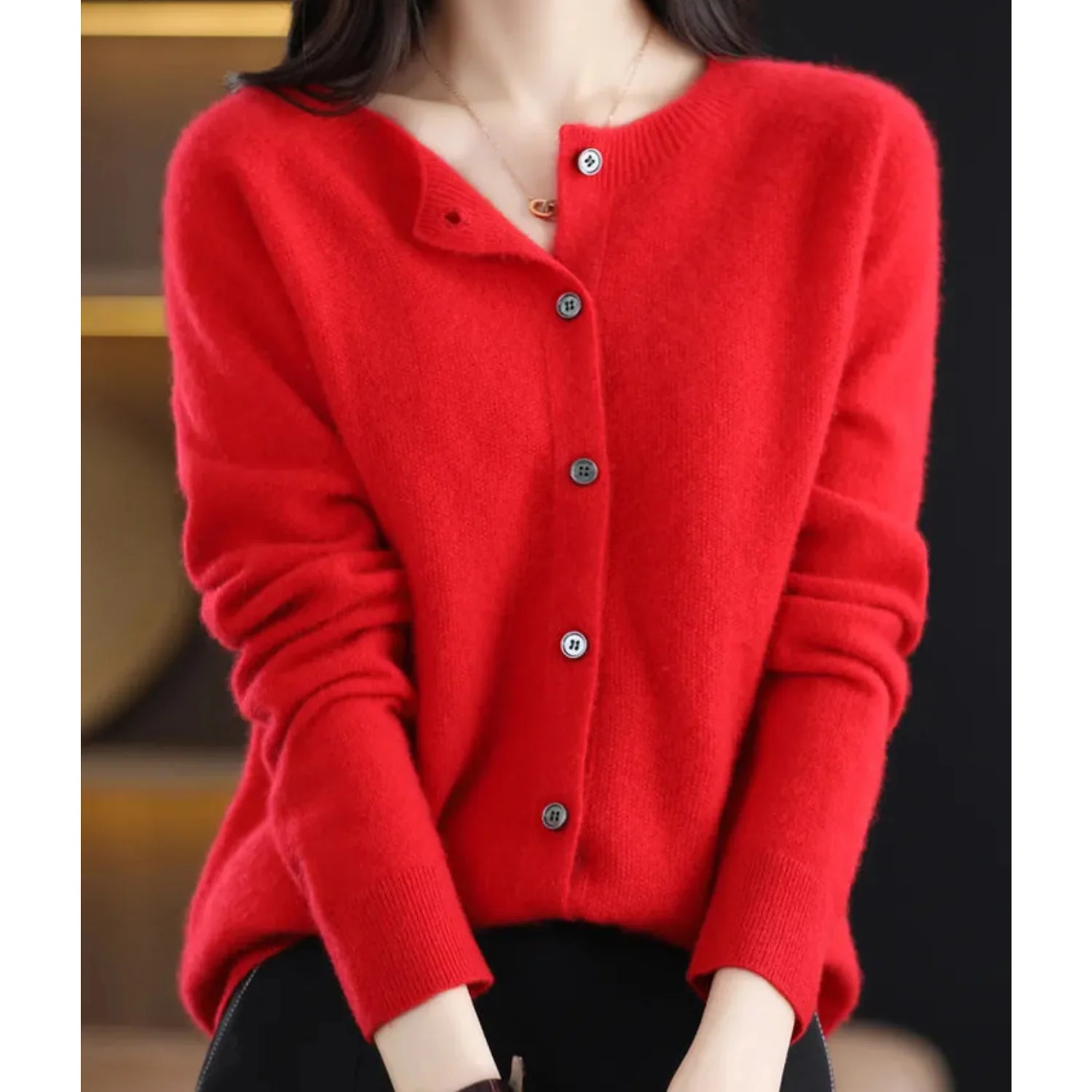 Heidi-Mode | Damen-Strickjacke mit O-Ausschnitt Aus 100 % Reiner Merinowolle, Kaschmirpullover - Image 14