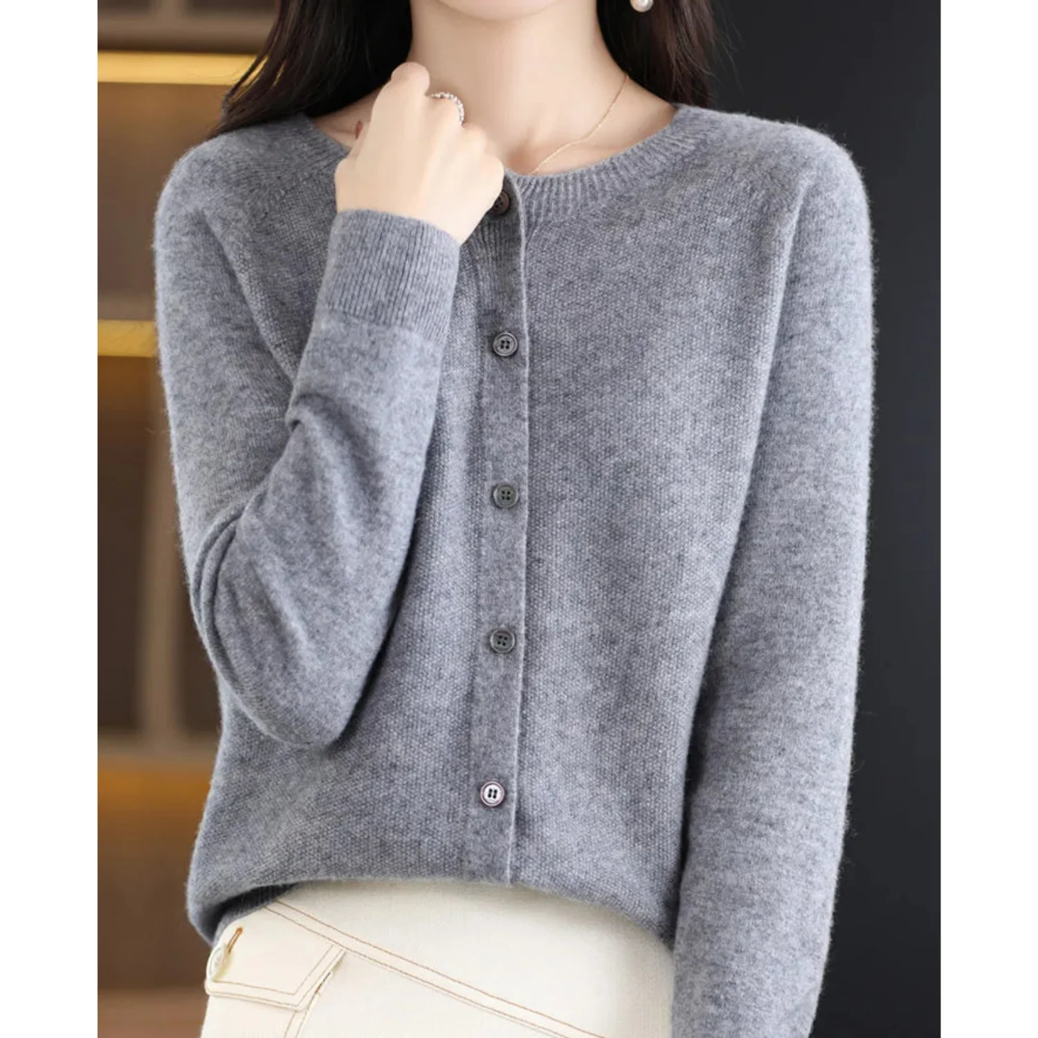 Heidi-Mode | Damen-Strickjacke mit O-Ausschnitt Aus 100 % Reiner Merinowolle, Kaschmirpullover - Image 7
