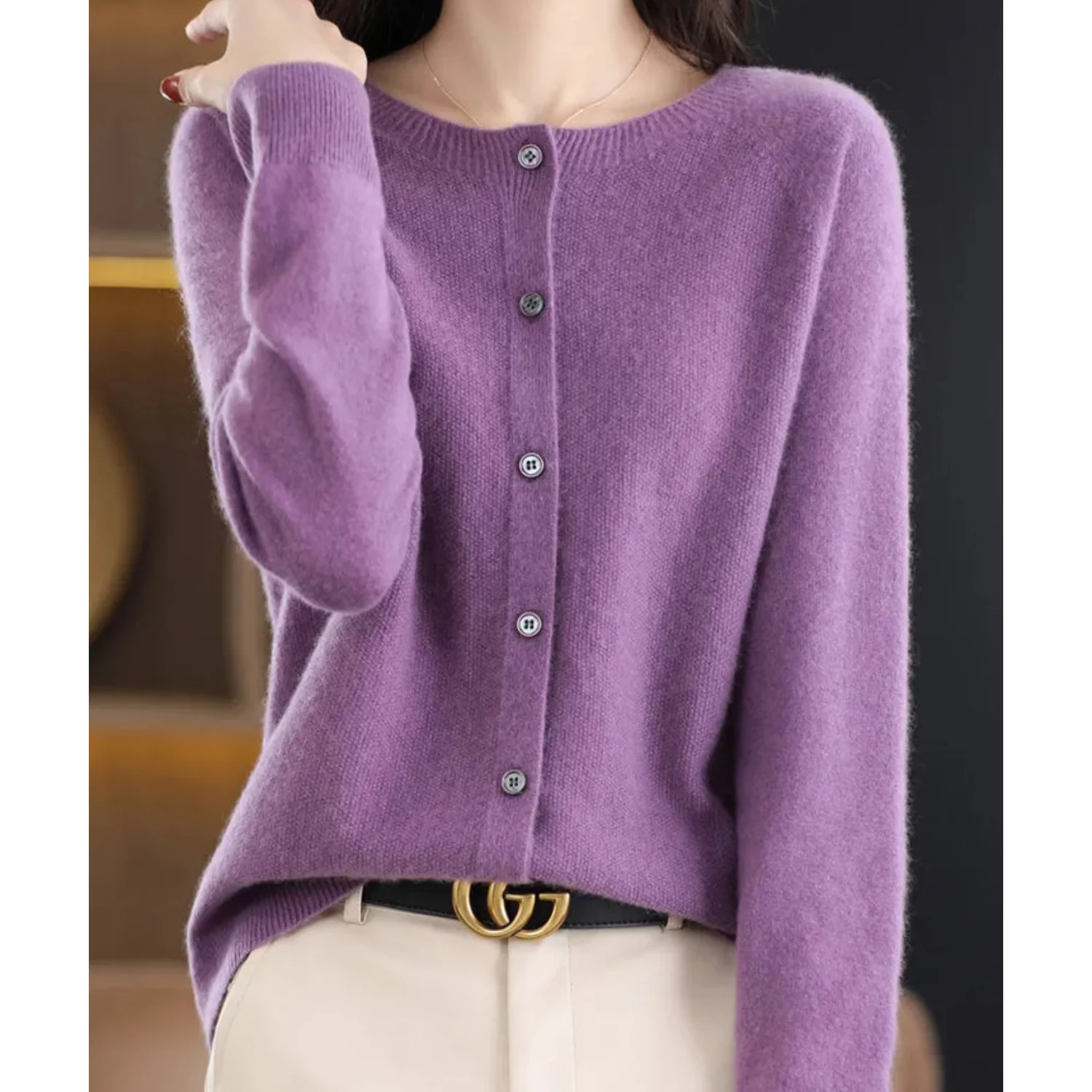 Heidi-Mode | Damen-Strickjacke mit O-Ausschnitt Aus 100 % Reiner Merinowolle, Kaschmirpullover - Image 9