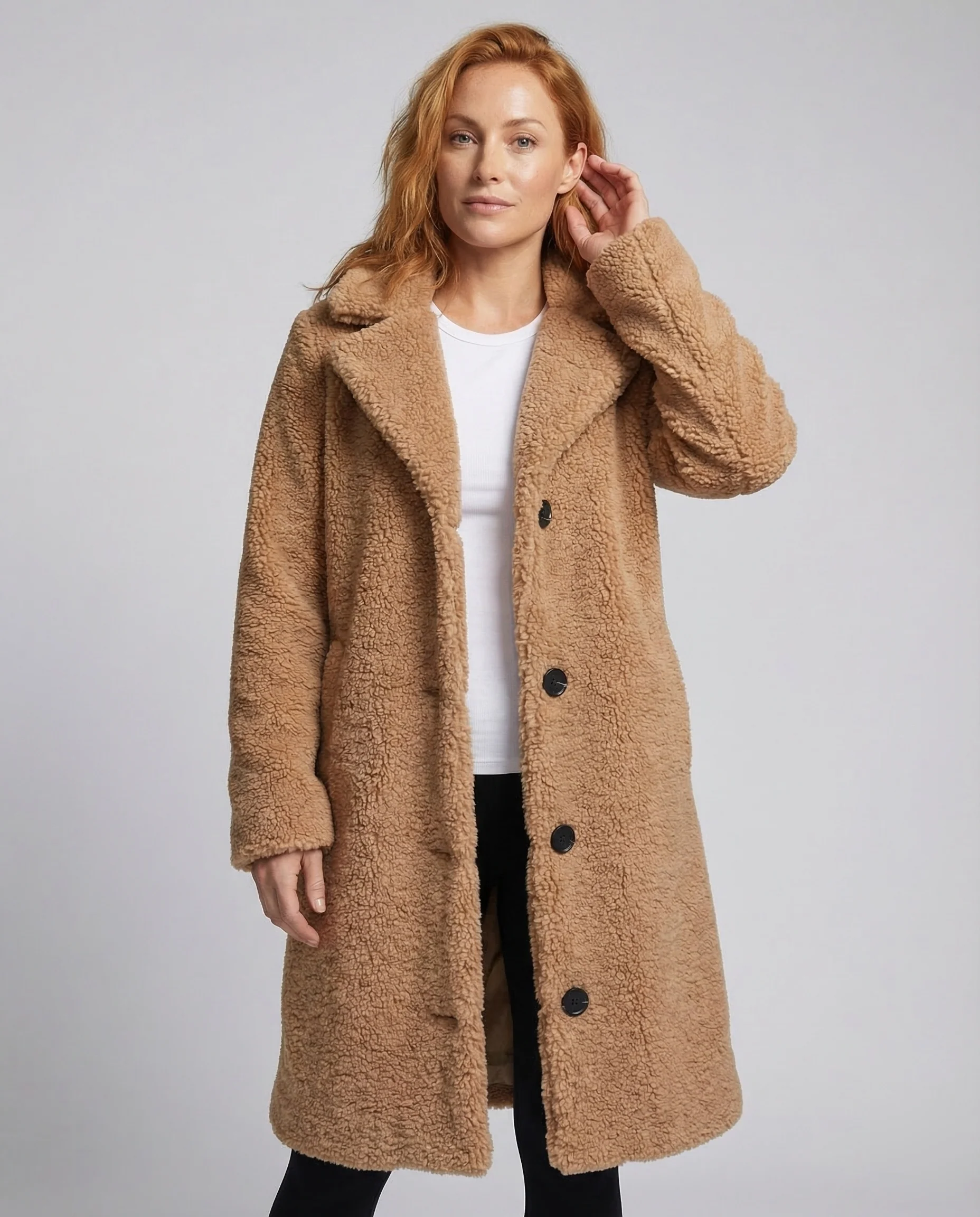 Damen Teddy-Mantel aus Kunstfell mit Reverskragen & Knopfleiste | Heidi-Mode - Image 2