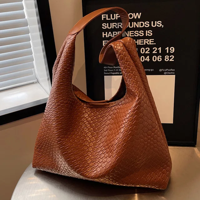 Heidi-Mode | Damen Vielseitige Schultertasche Aus Weichem Leder mit Gewebtem Hobo-Design - Image 8