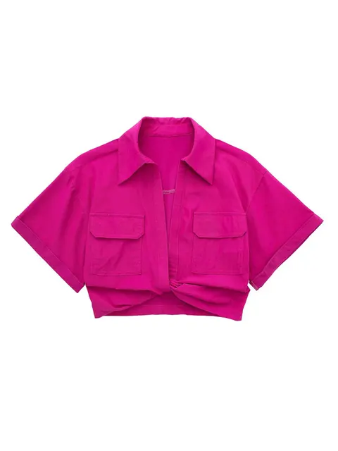 Heidi-Mode | Damen Vintage Kurzarm Leinen Crop Shirt - Image 2