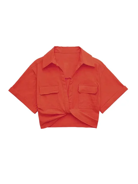 Heidi-Mode | Damen Vintage Kurzarm Leinen Crop Shirt - Image 4