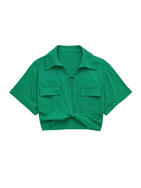 Heidi-Mode | Damen Vintage Kurzarm Leinen Crop Shirt - Image 7