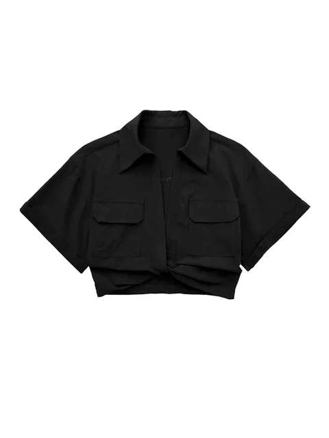 Heidi-Mode | Damen Vintage Kurzarm Leinen Crop Shirt - Image 8