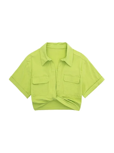 Heidi-Mode | Damen Vintage Kurzarm Leinen Crop Shirt - Image 9