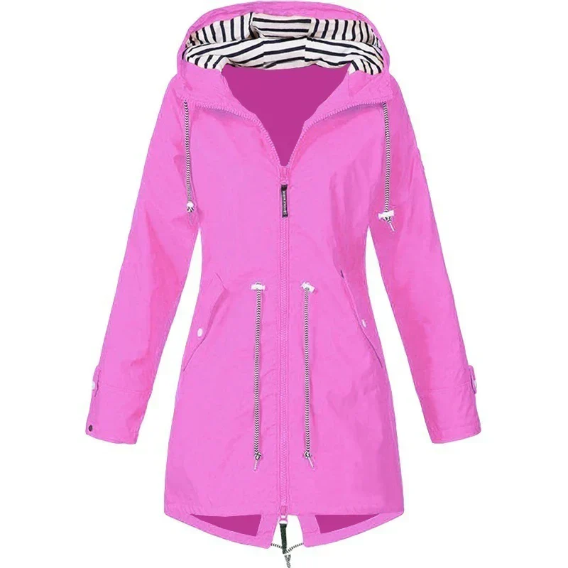 Heidi-Mode | Damen Wasserdichter Hoodie-Trenchcoat mit Taillenkordelzug, Reißverschluss und Außentaschen - Image 5