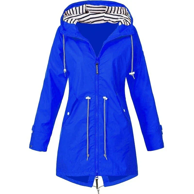 Heidi-Mode | Damen Wasserdichter Hoodie-Trenchcoat mit Taillenkordelzug, Reißverschluss und Außentaschen - Image 6