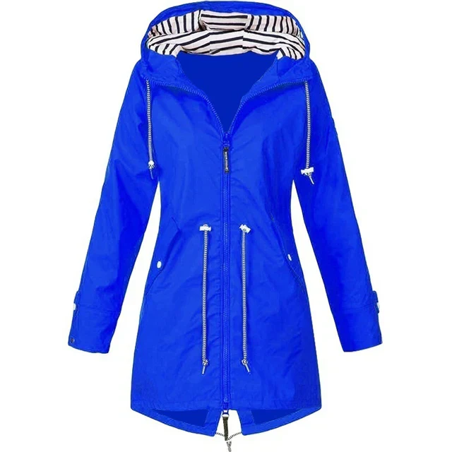 Heidi-Mode | Damen Wasserdichter Hoodie-Trenchcoat mit Taillenkordelzug, Reißverschluss und Außentaschen - Image 8